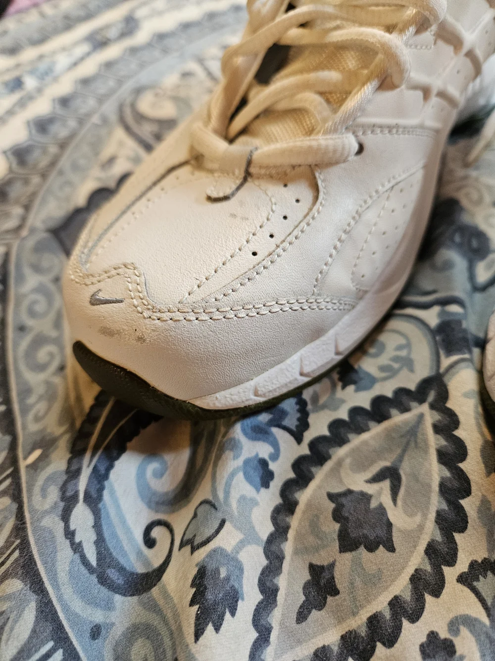 Nike White Leather Sneakers with Blue Swoosh